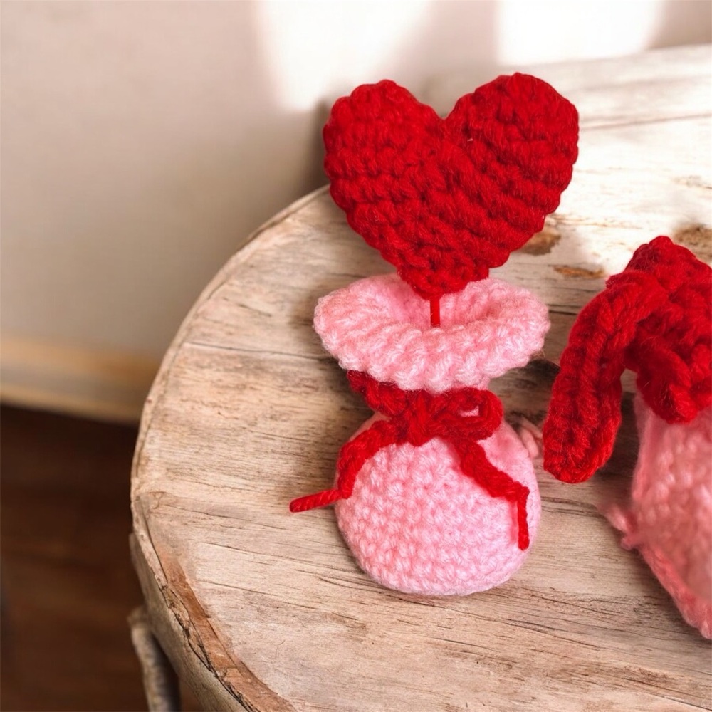 Handmade Crochet Vase w/ Heart + Cozy Mug Set | Valentine Decor | 5” - Picture 3 of 8